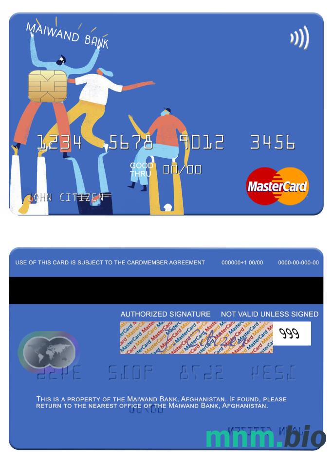 Afghanistan Maiwand Bank przykład karty mastercard w formacie PSD